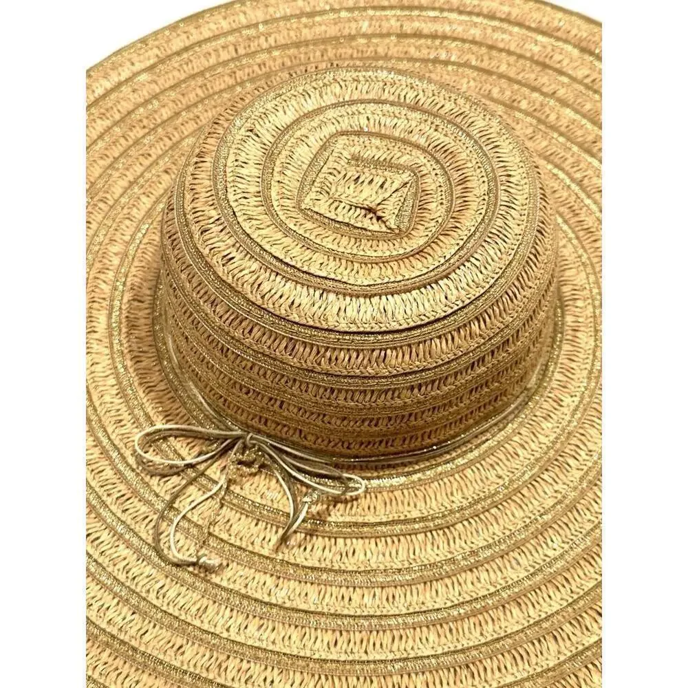Unbranded Womens Wide Brim Straw Sun Hat Beach Floppy Gold Sparkly Fiber